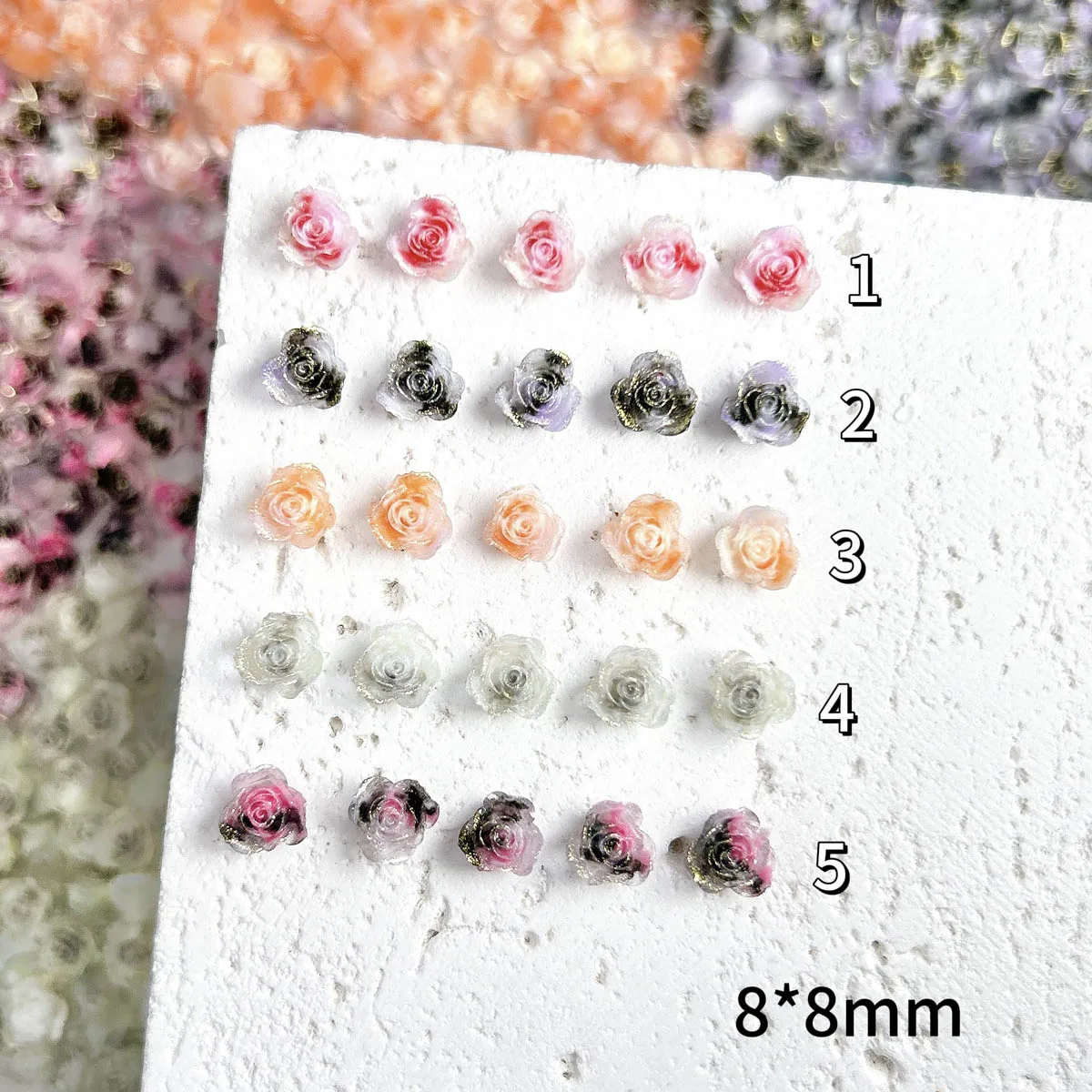 Adornos artísticos de resina para uñas, rosas de colores de ensueño, brillantes y finos, flores dulces simuladas en 3D, dijes para uñas, suministros para uñas de hadas DIY