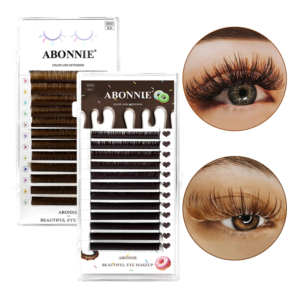 Abonnie – faux-cils colorés, marron chocolat, Volume Premium, Extensions individuelles pelucheuses