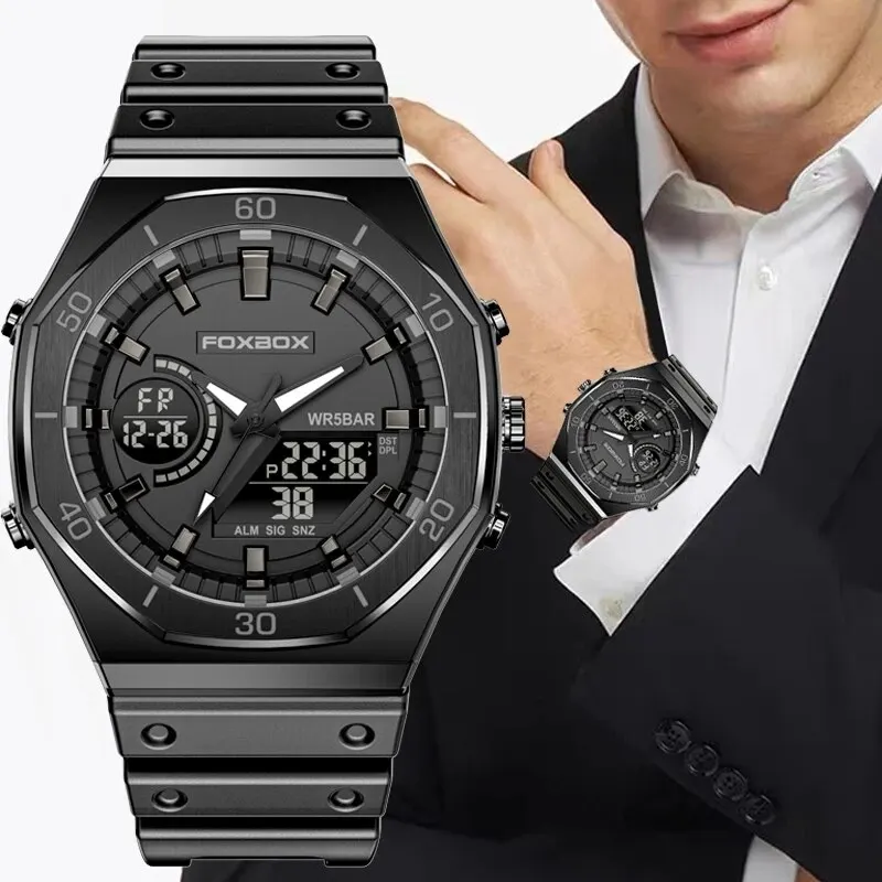 New Dual Display Watches For Men Casual Sports Chronograph Quartz Big Dial Wrist Watch Silicone Waterproof Digital Clock