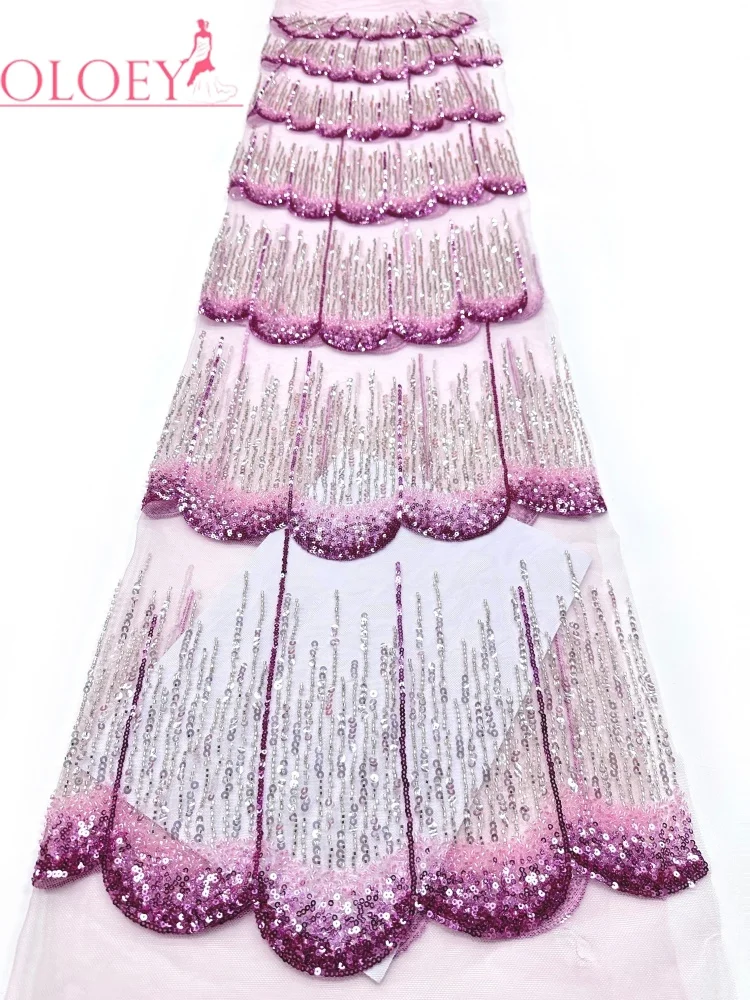 

OLOEY Royal Luxury African Lace Fabric High End Nigerian Beaded Sequins Lace French Tulle Lace For Women Prom Party Dress S