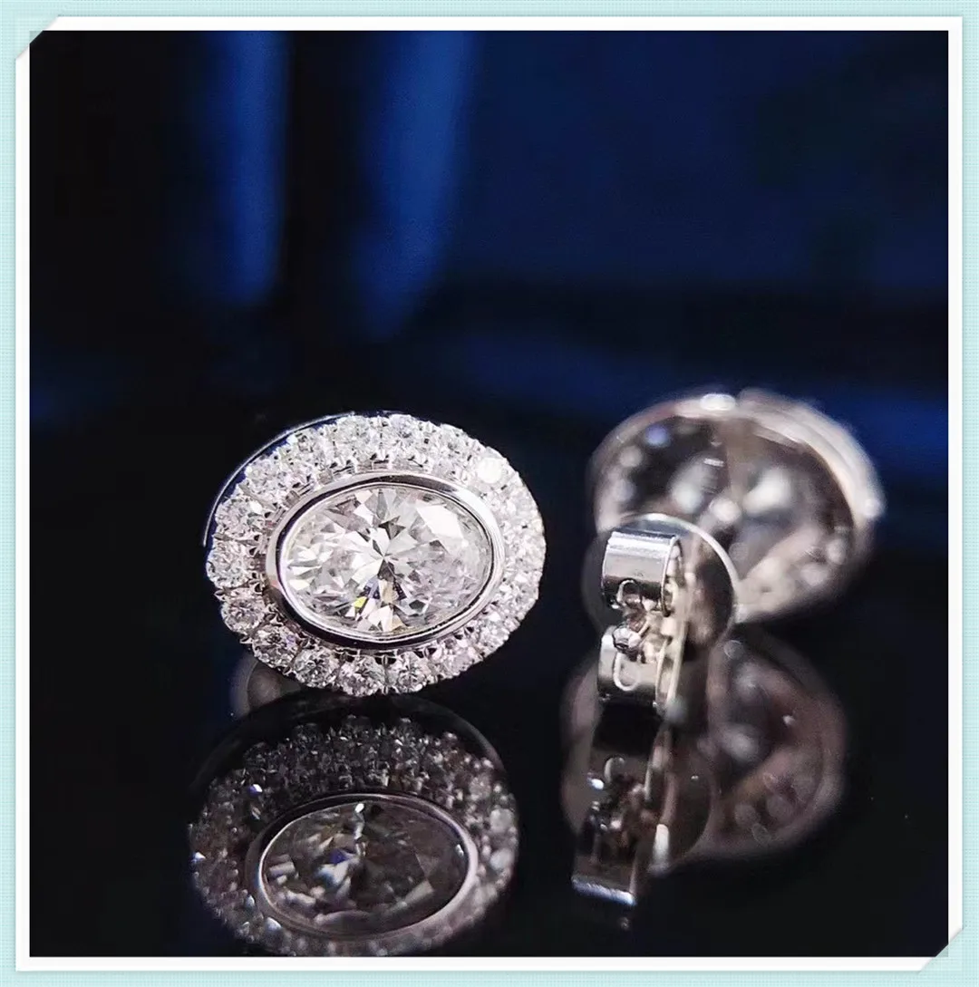 

HPHT laboratory-grown diamond oval cut 0.5CT halo earrings, 18K gold solid gold earrings, platinum jewelry customization