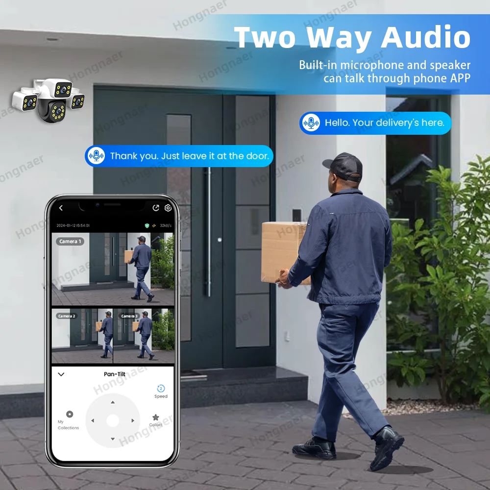 Hongnaer 6MP 3K Night Vision สามวิดีโอกลางแจ้งไร้สาย WiFi PTZ IPC360 Home Security กล้องวงจรปิดกล้อง