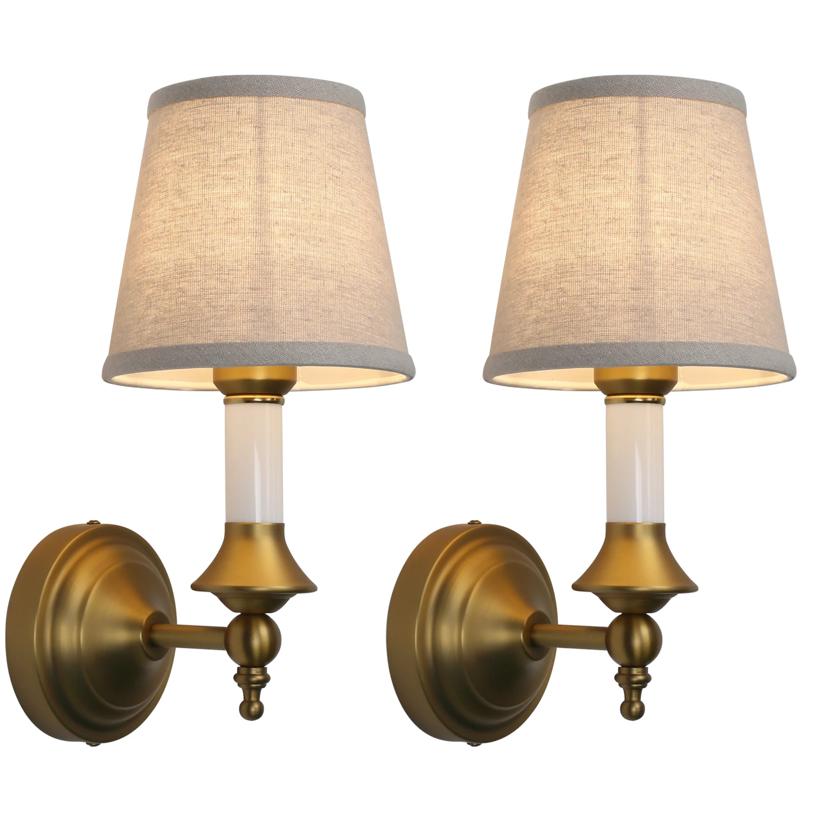 Permo Wall Lamp 2-Piece Set Classic Retro Fabric Wall Lamp with Funnel Linen Lampshade, Suitable for Corridors, Bedrooms, Foyer