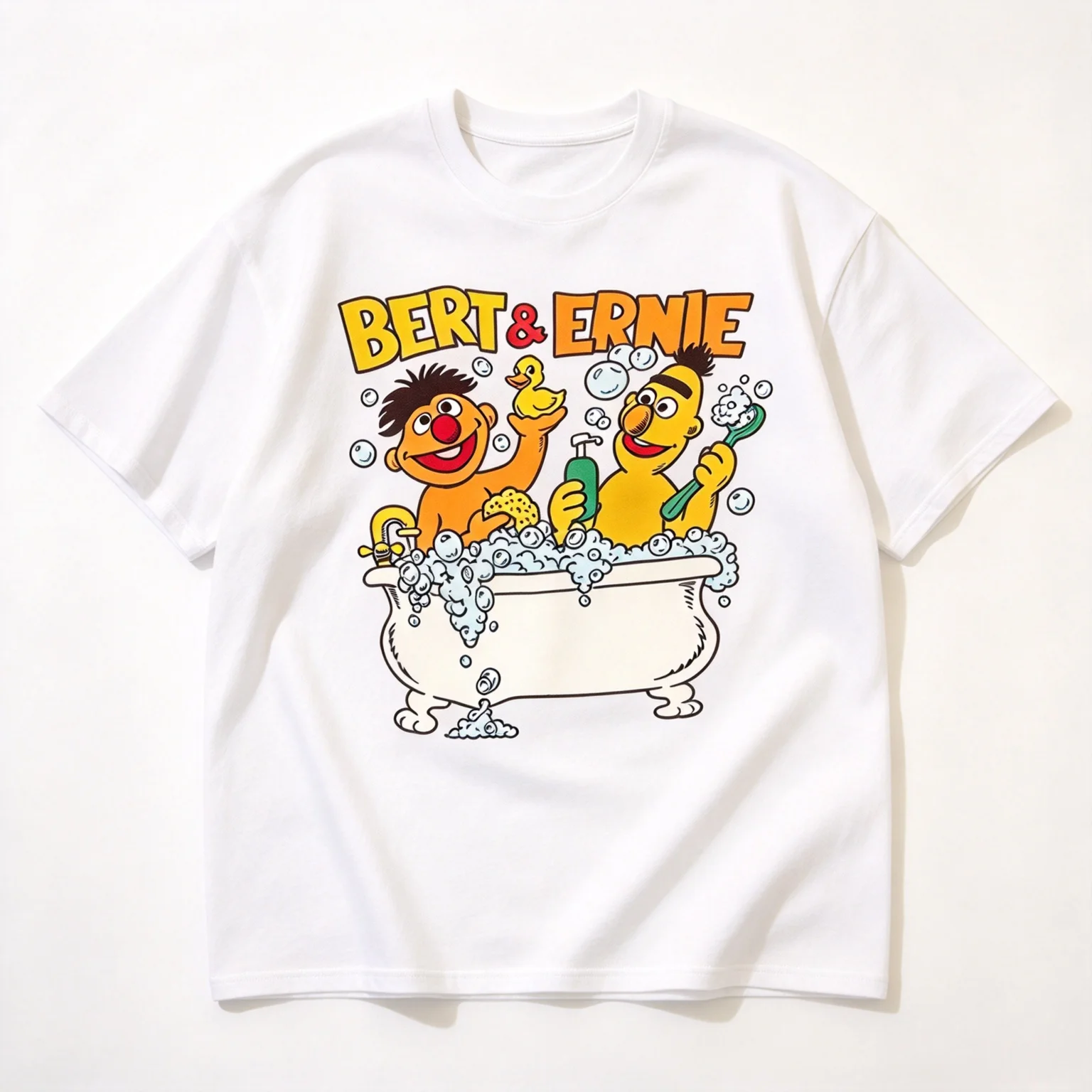 2026 Cute Cartoon Bath Friends Large Printed Cotton Unisex Short Sleeve T-Shirts, Funny Cartoon Streetwear Tops for Kids Adults