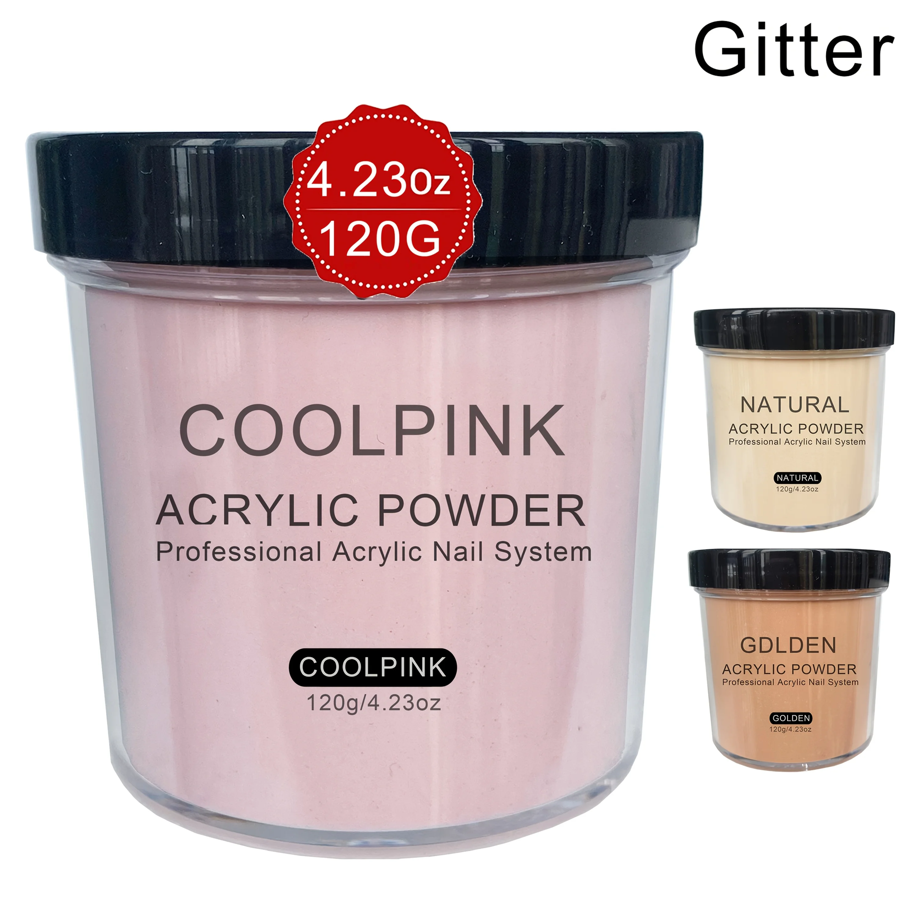 

Acrylic Powder Kit – 4oz,includes Glitter, Cool Pink,Golden &Natural Shades,ideal for nail extensions and 3D nail sculpting