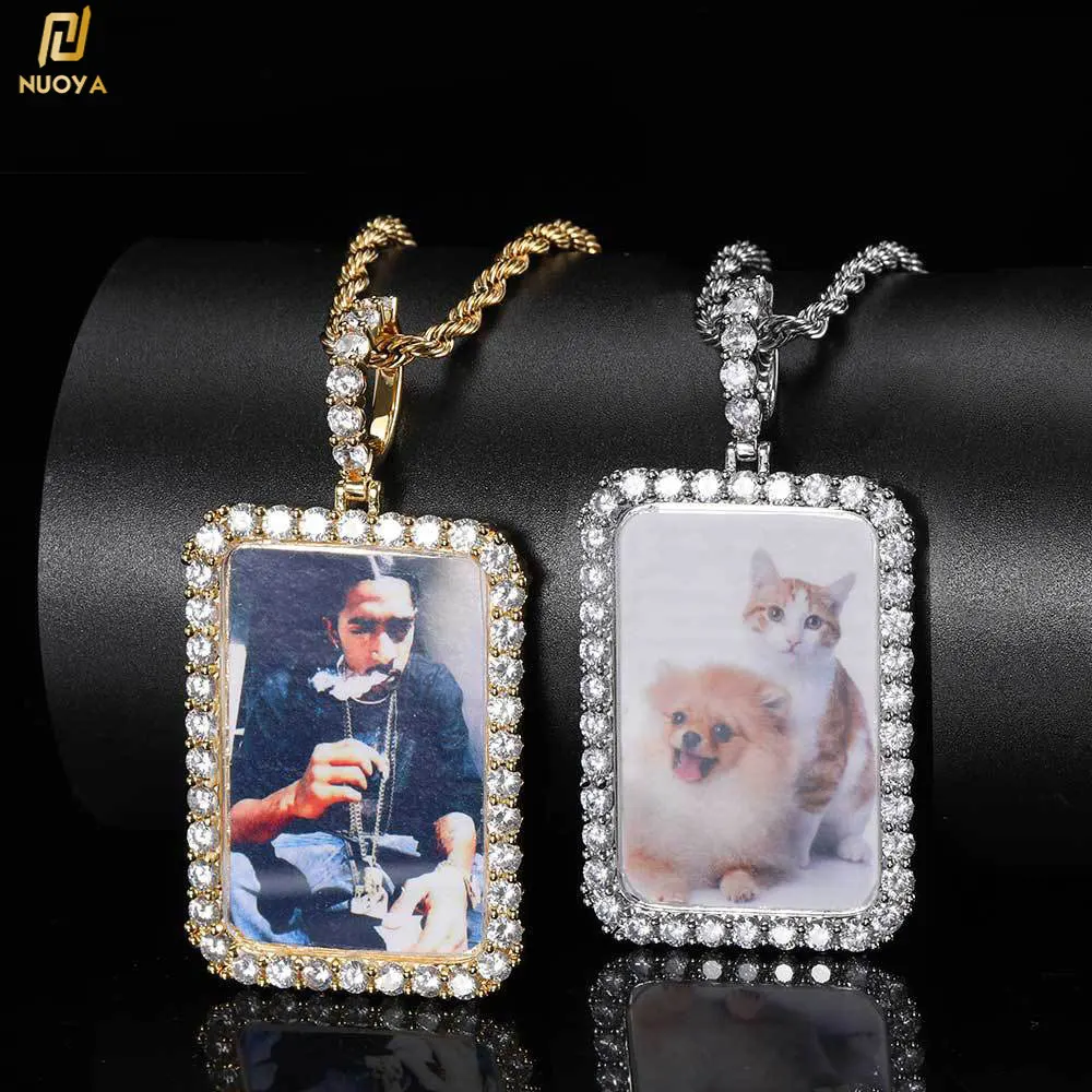 Nuoya Fashion Custom Memory Rectangle Pendant Photo Jewelry Hip Hop Diamond Picture Necklace