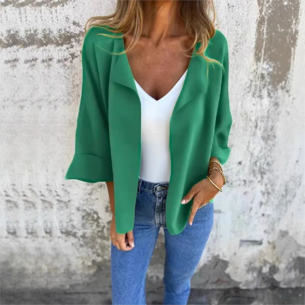 

Женская куртка в повседневном стиле для офиса и дома. 2025 г., хит продаж, женский весенне-осенний повседневный кардиган, однотонная куртка с лацканами