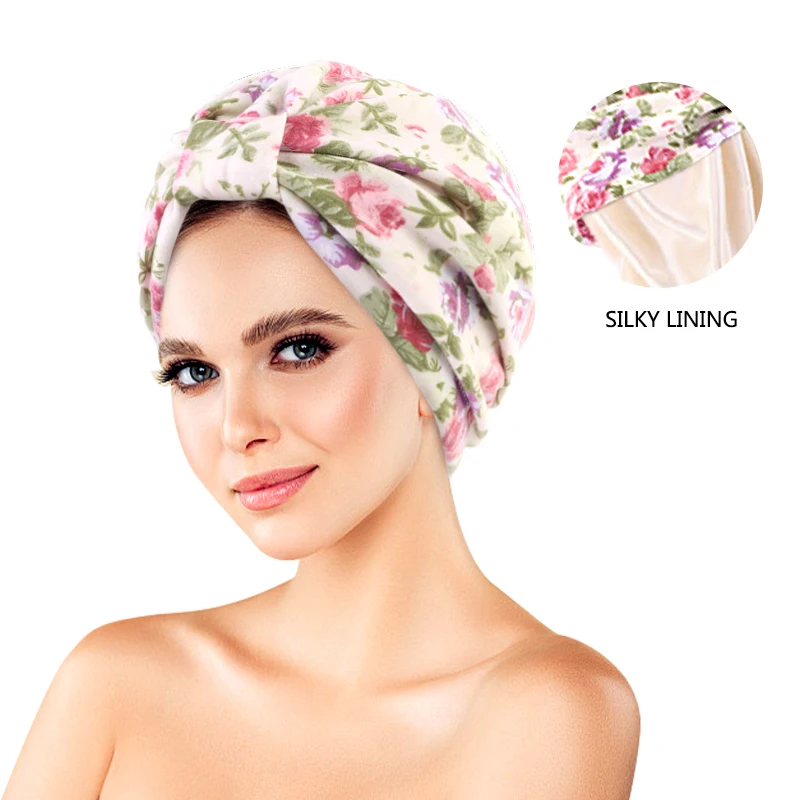 Floral Printed Turban Hat For Women Muslim Hijab Chemo Cancer Cap Islamic Hair Loss Hat Head Scarf Satin Liner Inner Cap Arab