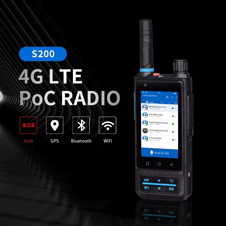 CAMORO S200 2G/3G/4G Zello Poc Walkie Talkie Rádio em dois sentidos Cartão SIM duplo Walkie-talkie de longo alcance