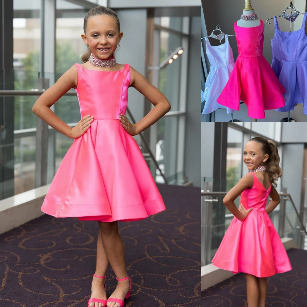 Girl Pageant Interview Dress with Crystal Choker Short Satin Kid Birthday Formal Party Gown Toddler Little Miss Rising Star Pink