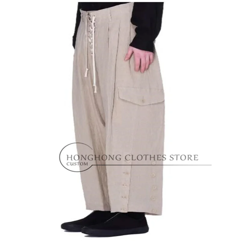 

2026 new design khaki linen casual pants S-6xl - Customized large size adjustable harem pants