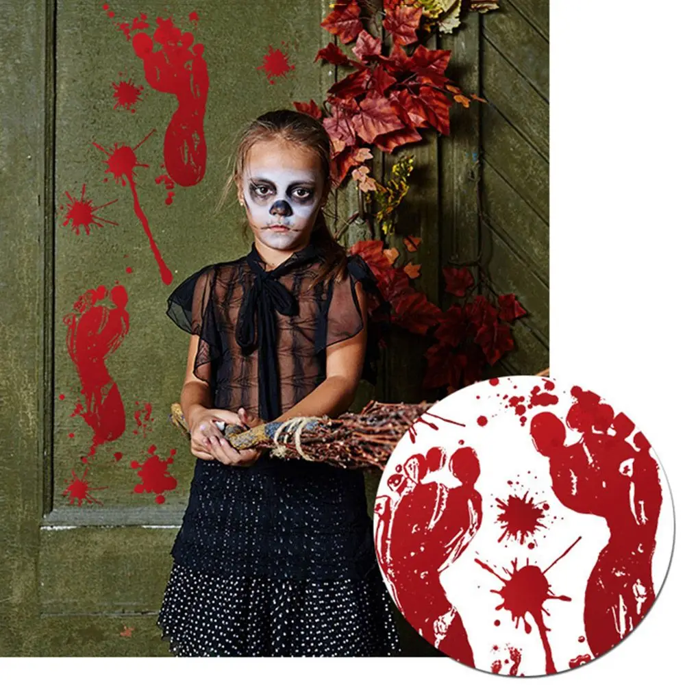 Bloody Footprints Clings Horrible Party Supplies Bloody Handprint Stickers Haunted House Prop Halloween Decorations Home Decal