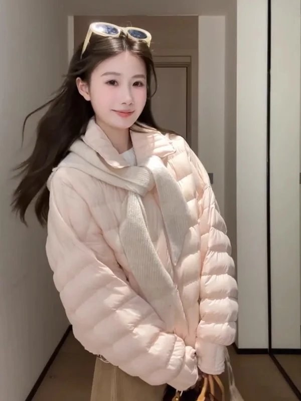 

Pink Collar Single Button Cotton Jaet Women's Faionable Casual Outerwear Sweet Sle Versatile Winter Coat Trendy