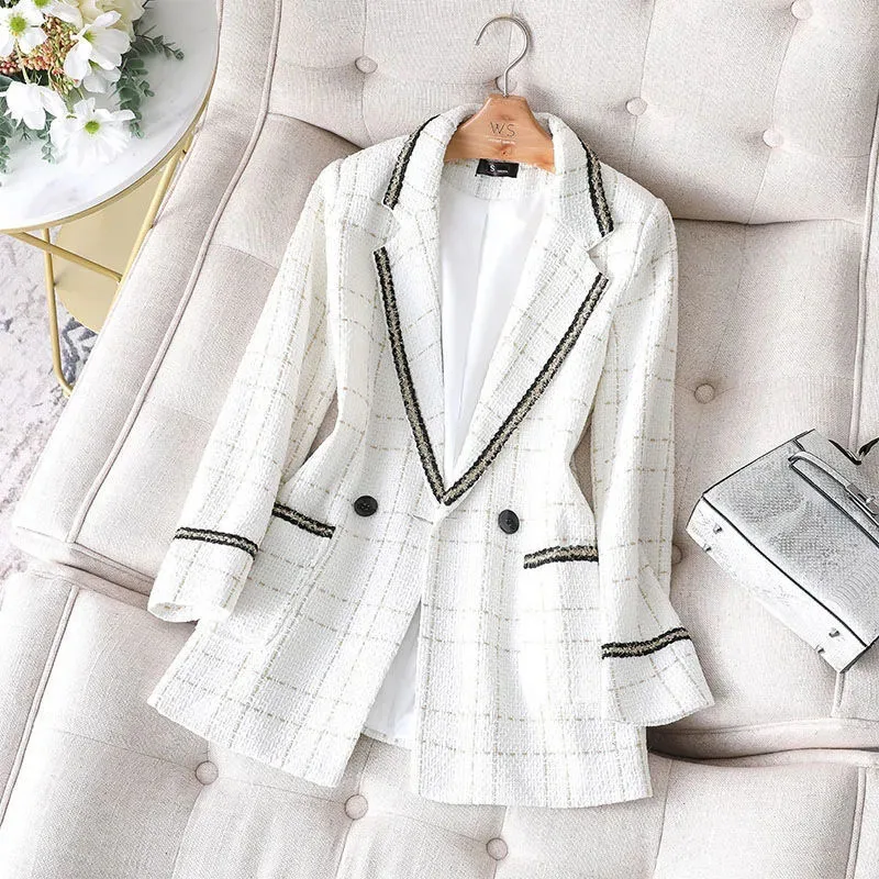 

New Female Casual Suit Jacket Spring Autumn Korean Senior Design Sense Fried Street Black Plaid Blazer Office Women's Clothing