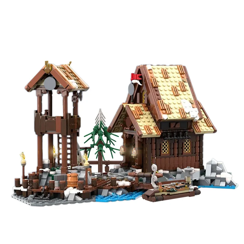 

Модульная модель-конструктор MOC: Средневековое архитектурное сооружение — Дом-башня викингов, уличная сцена, технологичная модульная конструкция, игрушки, подарки