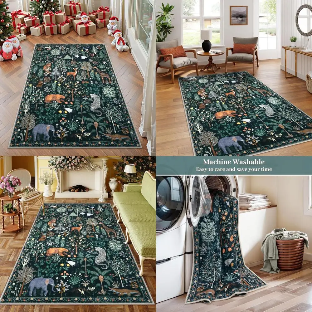 

Jungle Print 5x7 Area Rugs for Living Room, Green Soft Washable Rugs for Bedroom Ultra-Thin Non-Slip Modern Rug, Stain Resistant