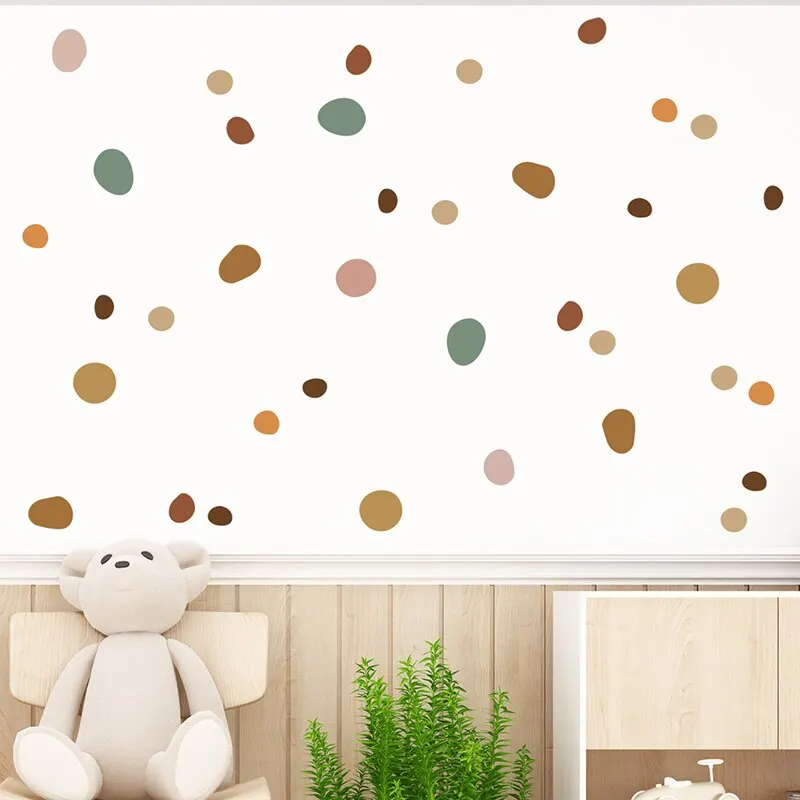 42Pcs Bohemia Style Irregular Circle Stones Wall Stickers for Waterproof Removable PVC Kids Room Kindergarten Home Decoration