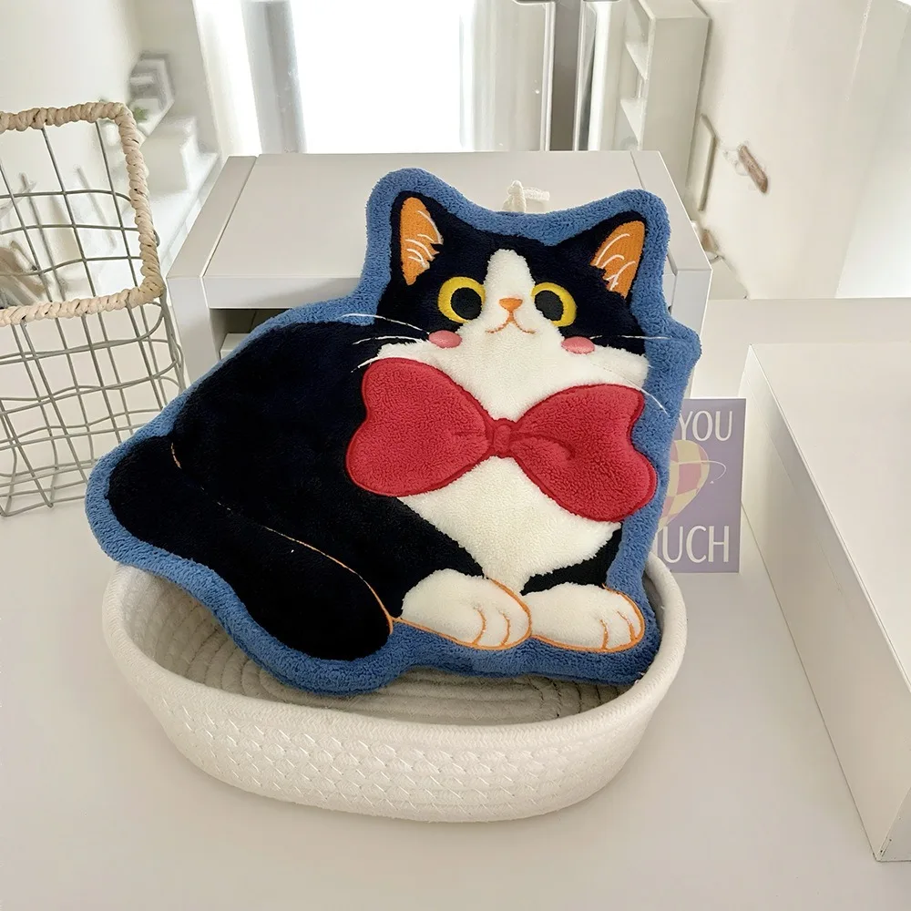 Cartoon Cute Cat Hand Towel Soft Strong Water Absorption Toilet Handkerchief Hanging Style Thickened Bathroom Kerchief Kitchen