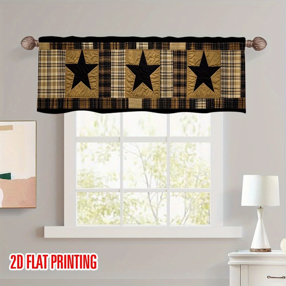 1pc of Vintage Star Checkered Valance Curtain with a  Print Pocket for Rod Installation, Perfect for Enhancing The Living Room