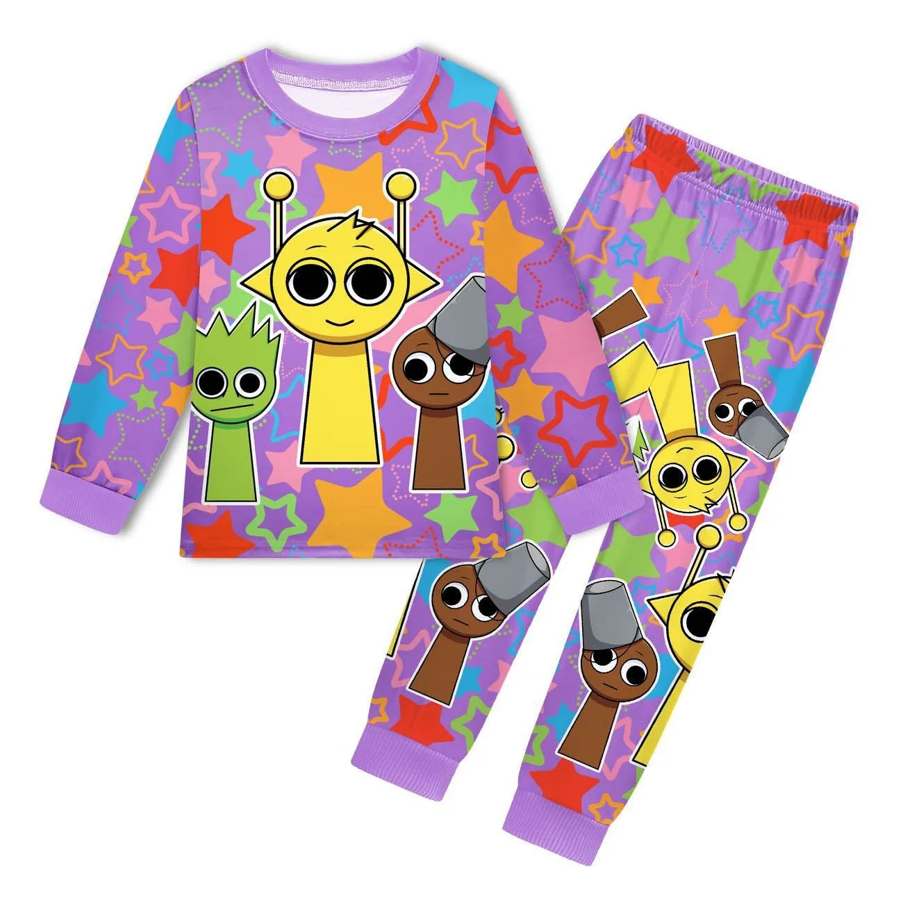 Hot Sprunki Pijamas Kids Game Incredibox Pajama Sets Toddler Boys Daily Sleepwear Baby Girls Long Sleeve T Shirt+Shorts 2pcs Set