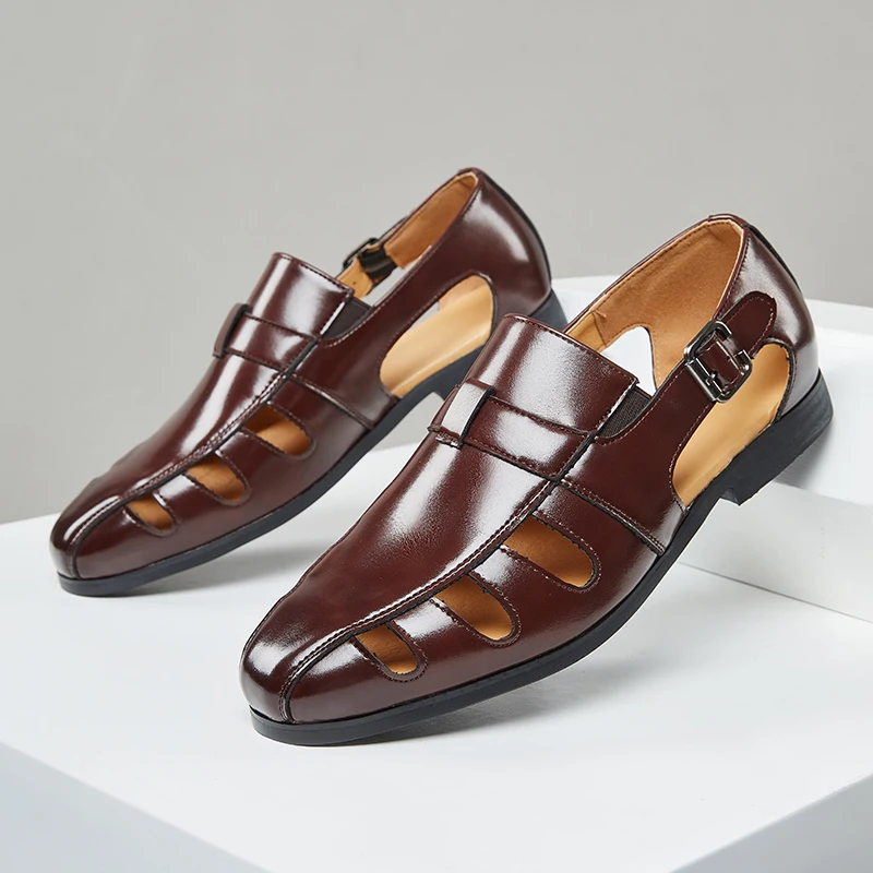 

Летние мужские сандалии из натуральной кожи, повседневная уличная модная римская обувь, большие размеры 39–46, удобные вентилируемые мужские сандалии man shoes сабо мужские сандалии мужские летние кроссовки мужские