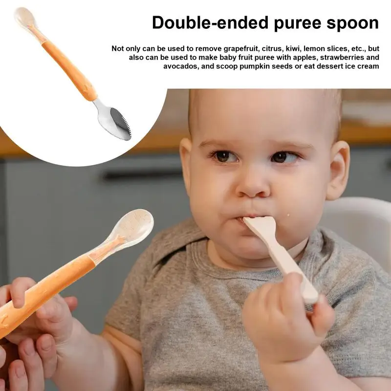 Baby Puree Spoon Double-Headed Stainless Steel Feeding Cup Portable Multi-Functional Baby Training Utensils Lightweight Food
