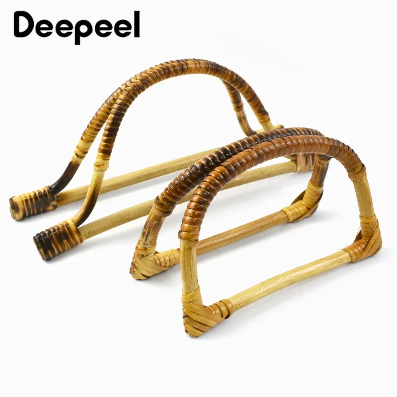 

2Pcs Deepeel 15/20cm Natural Rattan Weaving Handle Bamboo Wood Bag Handles Handbag Purse Woven-bag DIY Handmade Accessories