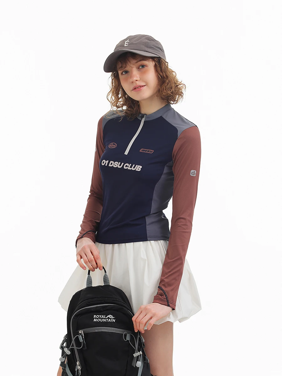 

DSU2026 Women's Slim Fit Long Sve T-irt Zipper Design Qui Dry Cycling Top Sport Fitn Color Blo round Ne Tee