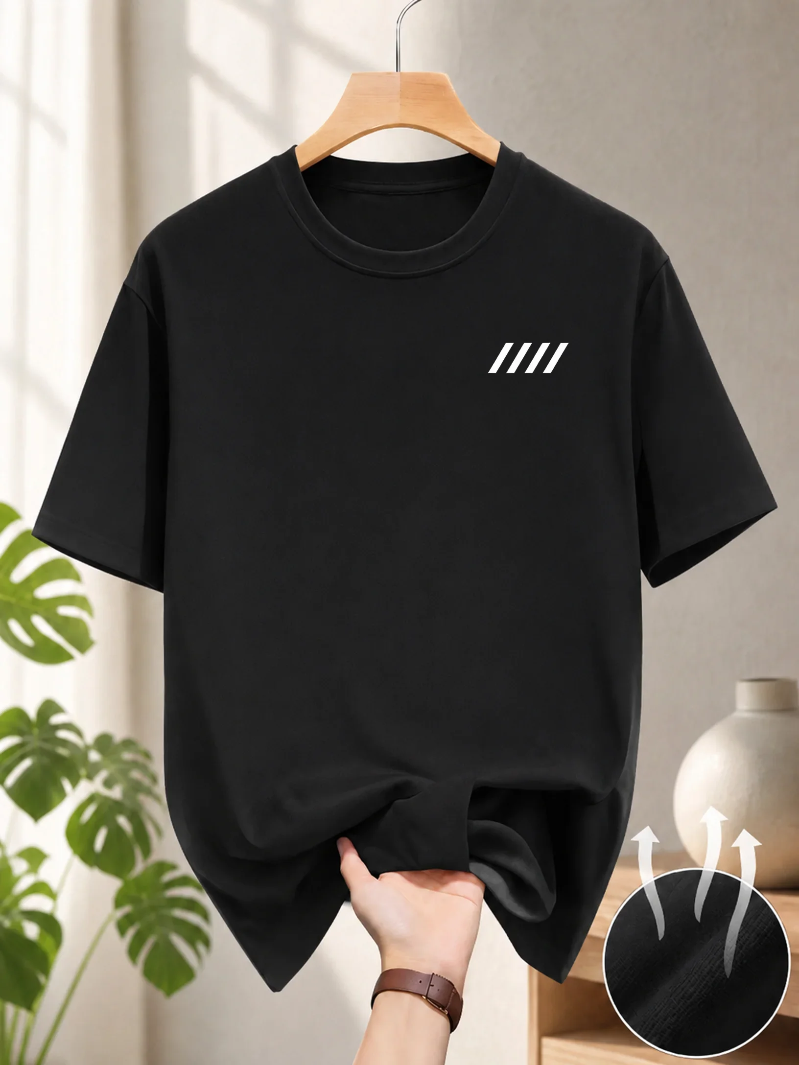 New Four Stripe Printed Men's Women's Ultra Light Round Neck T-shirt - Quick Drying Breathable Summer Casual Short Sleeved Shirt