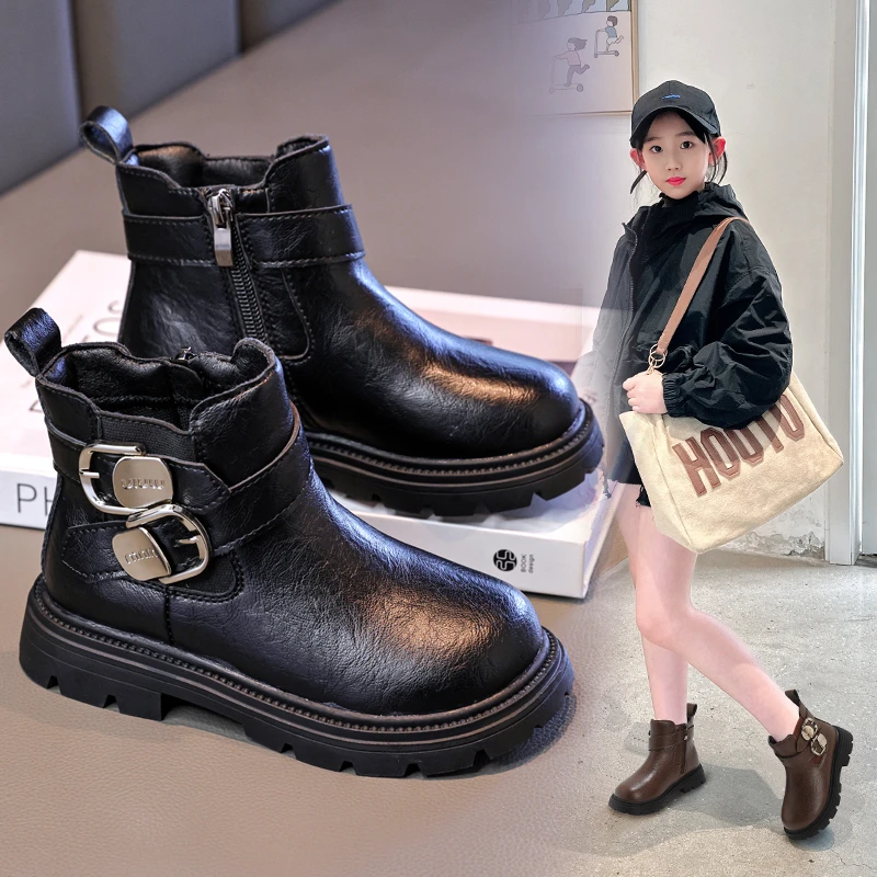 

2025 Autumn Winter New Children's Short Boots for Girls Stylish and Versatile Fashion Rider Boots