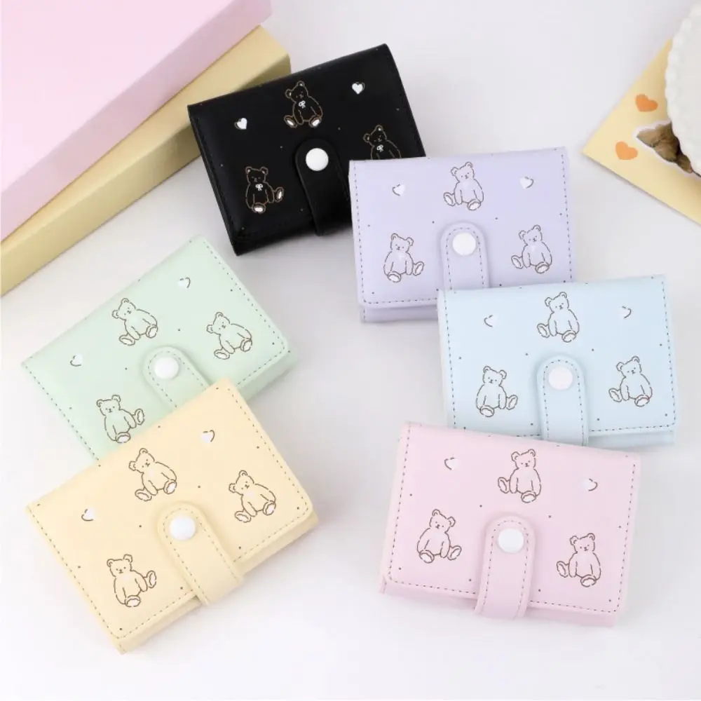 Portable Bear Three-fold Wallet Korean Style Cartoon Short Wallet Card Holder Solid Color Women Coin Purse Student