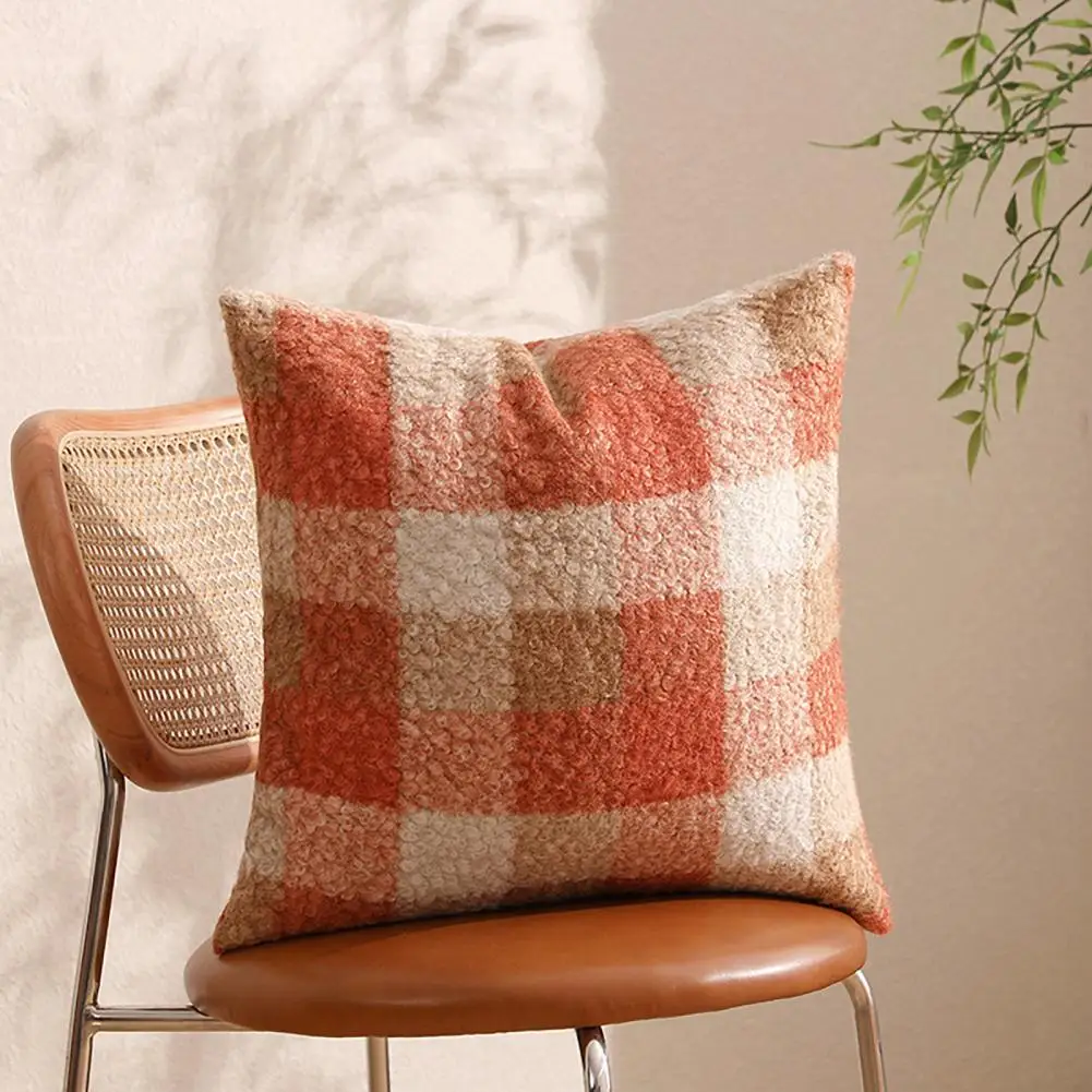 Funda de almohada de felpa para decoración de interiores y otoño, forro de almohada de lana sintética con gradiente acogedor, con cremallera oculta, estilo nórdico para el hogar