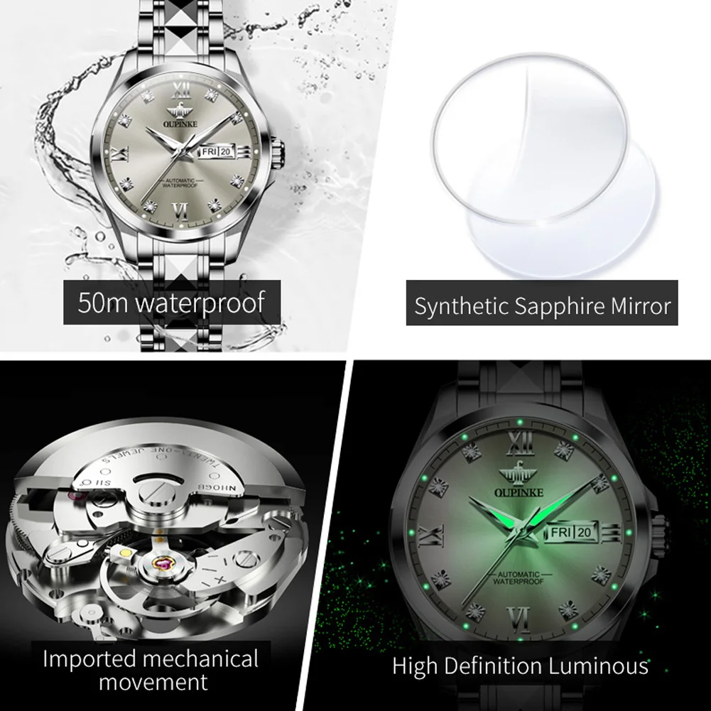 OUPINKE 3262 Imported Movement Women Automatic Mechanical Watch Top Brand Luxury Sapphire Mirror Women Watch Bracelet Set Gift