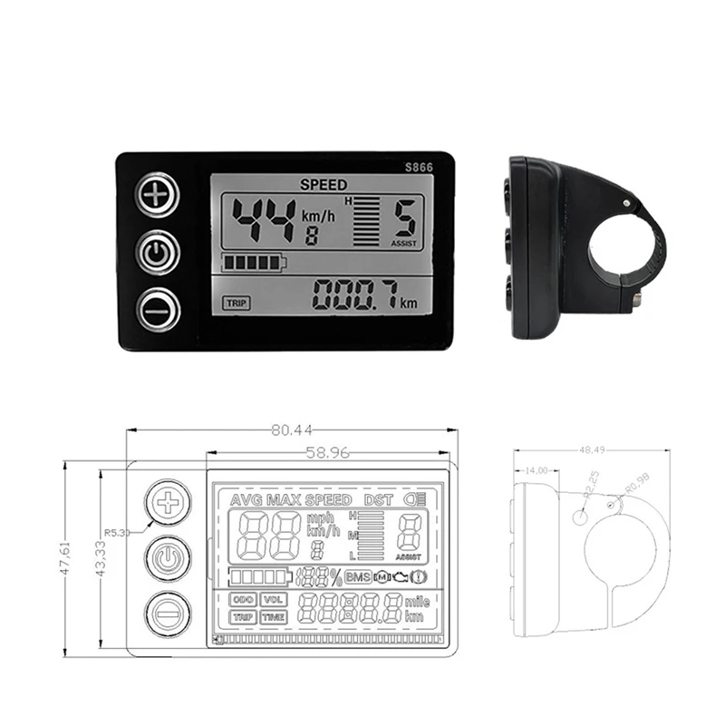 LCD-S866 Electric Bike LCD Display Meter 24V 36V 48V E-Bike Display Meter With Waterproof Plug Ebike Modification