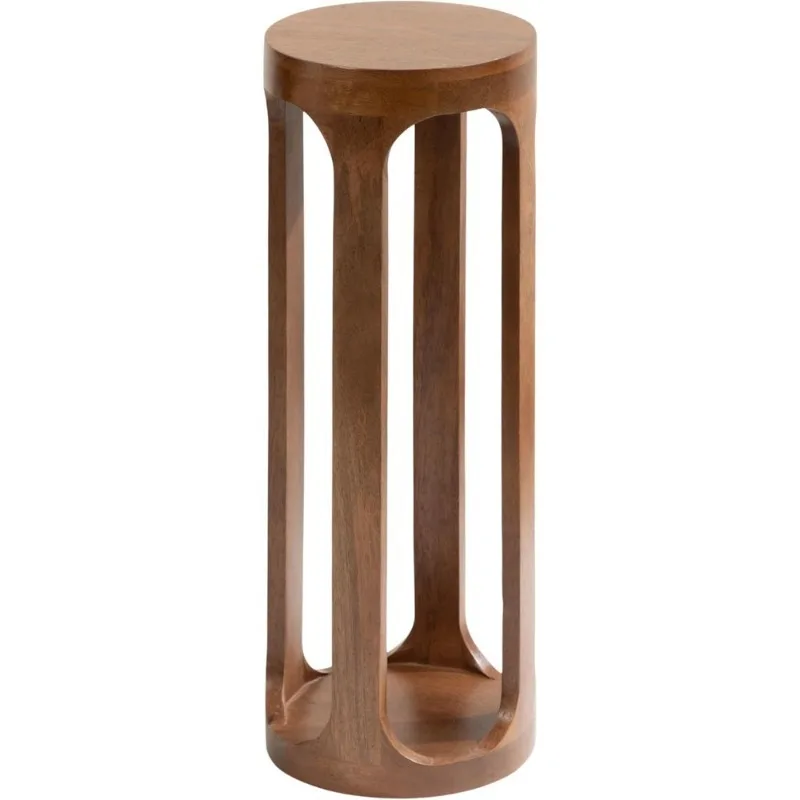 

Mid-Century Modern Round Wood Drink Table Walnut Brown Accent Pedestal End Table for Living Room Plant Stand or Bedroom