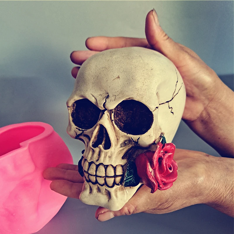 Molde de silicona de calavera Rosa grande, resina invertida DIY, yeso, vela de aromaterapia, gotero de cristal de hormigón, fabricación de manualidades