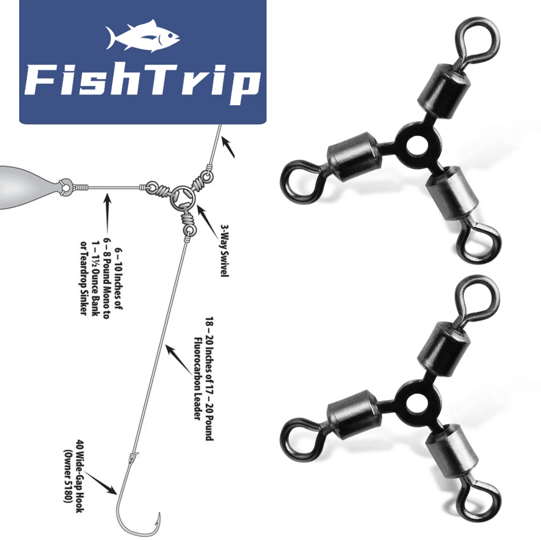 

FishTrip Three Way Swivels O-shape for Catfish Rig & Bottom-Bouncing Rig Stainless Steel Fishing Tackle Accessories