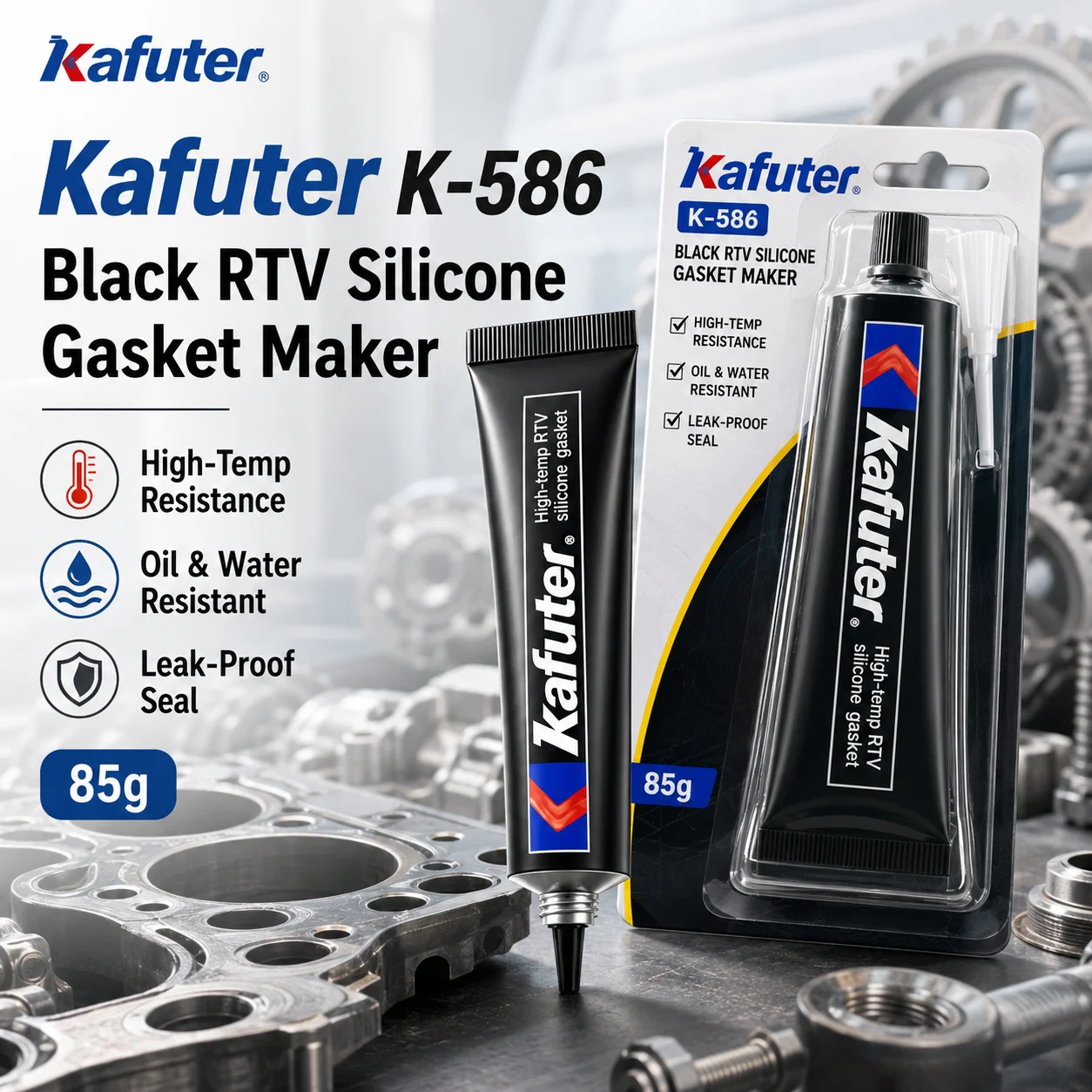 Kafuter K-586 Black RTV Silicone Sealant High Temp Waterproof Oil Resistant Gasket Maker Engine Repair Glue