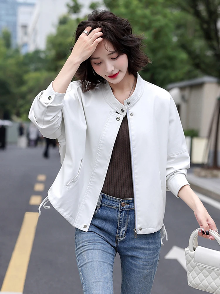   Ning 本革ジャケット女性用韓国版 2025 新作春秋エレガンスカジュアルルーズシープスキンコート