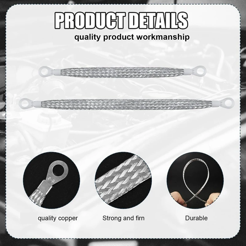 10Pcs Universal Automotive Ground Straps,10/12Inch Engine Ground Strap Kit Braided Copper Ground Straps Durable Easy To Use