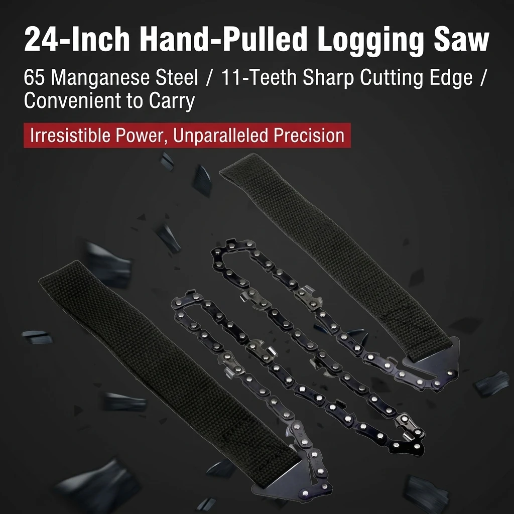 YGTITAN 24 Inch Pocket Chainsaw, 11 & 33 Teeth Hand Pull Chain Saw for Camping Survival, Manganese Steel
