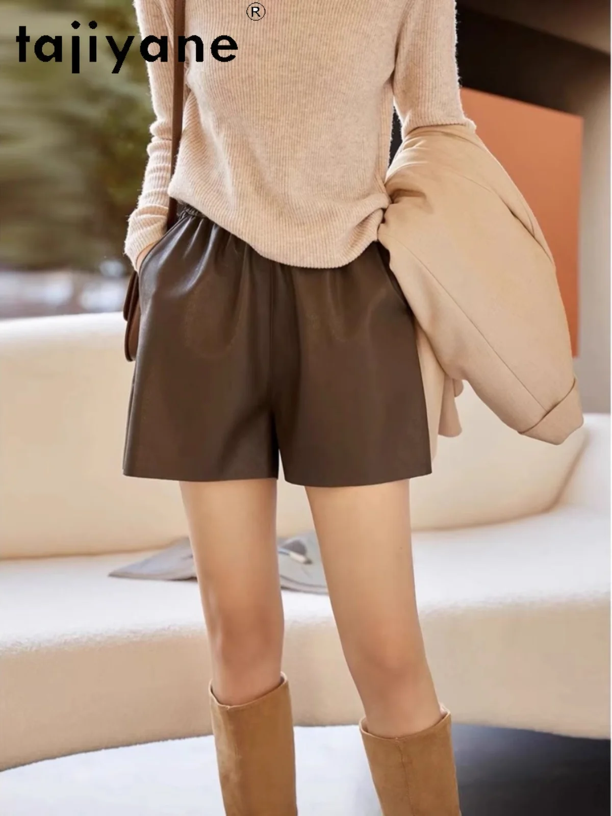 TAJIYANE Real Sheepskin Shorts Women 2024 Autumn Winter Genuine Leather Short High Waist Mini Pants Womans Clothing шорти жіночі