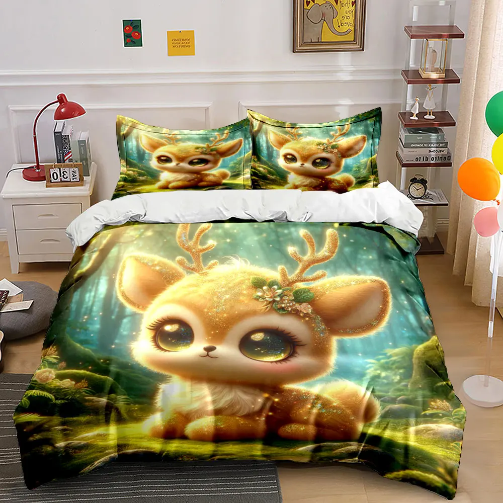

Sparkling deer in enchanted forest Duvet Cover Set with 3D Printing Design Soft Polyester Bedding Set All-Season Comfort