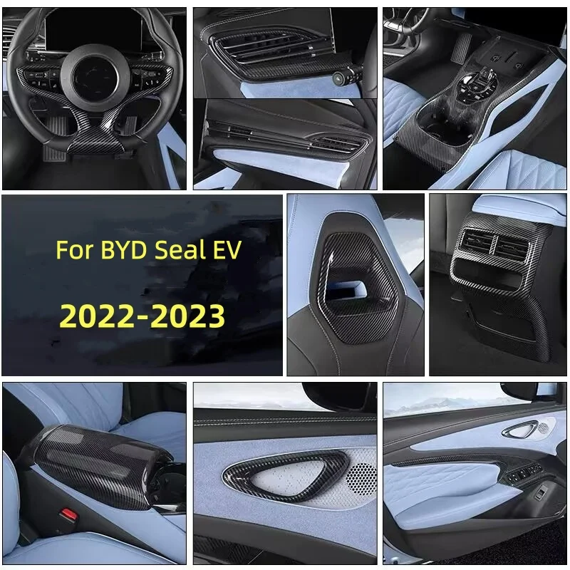 

ABS Carbon Fiber Rear Seat Air Condition Outlet Cover Anti kick Panel Trim Decoration Accessories For BYD Seal EV 2022 - 2024