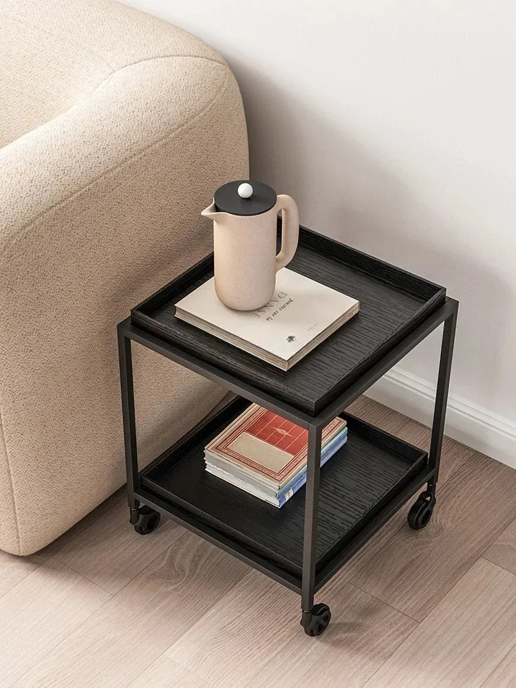 عربة متحركة خزانة تخزين فاخرة خفيفة إسكندنافية صغيرة لغرفة المعيشة أريكة حافة من الخشب الصلب قليلة #3