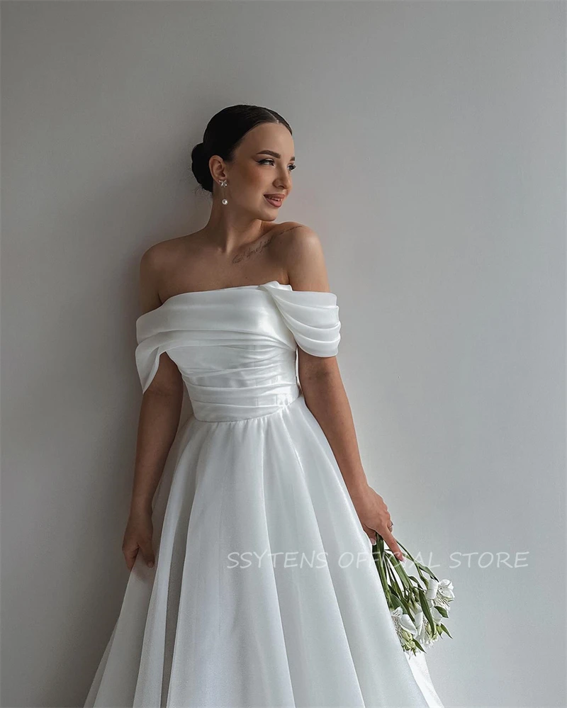 Elegant A-line Wedding Dresses For Women Lace Up Back Civil Bridal Gowns Simple Bride Dress Customized Organza Vestidos De Noiva