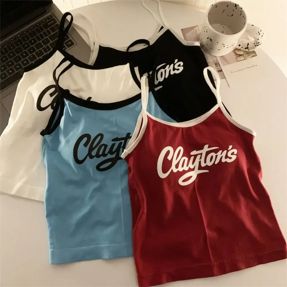 with Pads Letter Printed Tank Top Fashion Camisole Bralette Women Y2K Crop Tops Sleeveless Vest Girl