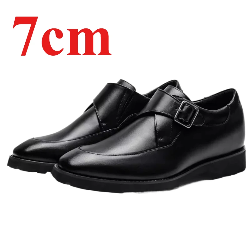 Height-increasing Men's Dress Shoes Increase 7cm Genuine Leather Breathable Breathable Derby Shoes Thick Platform Elevated Shoes