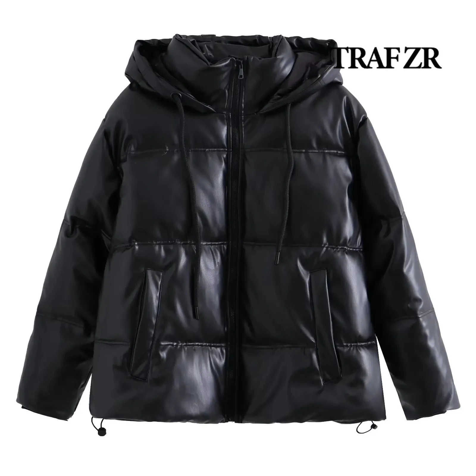 TRAF-PU Casaco de couro de inverno para mulheres, Parka grossa quente, jaquetas frias, Casacos femininos, ZR, 2023