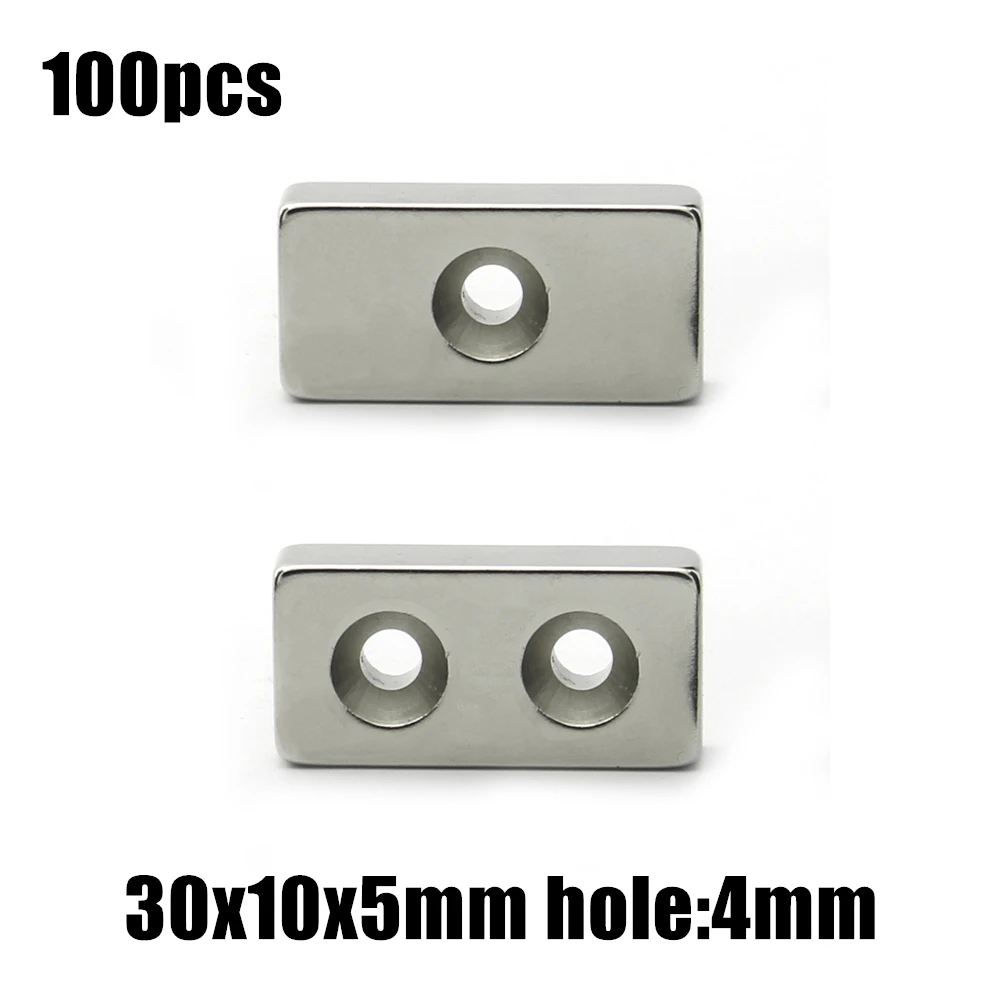 100pcs 30x10x5mm hole:4mm /double hole Block NdFeB Neodymium Magnet N35 30x10x5-4 mm Super Powerful Permanent Magnetic